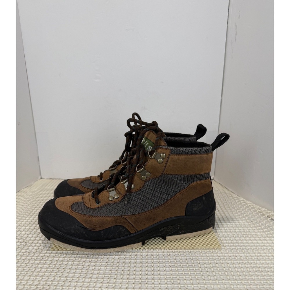Orvis Wading Boots Fishing Men's Size 10.5 Brown Leather Mesh Hiking Outdoors
